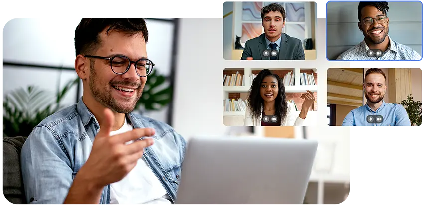 Aluno em aula de conversação de inglês online ao vivo com professor da Essential Idiomas