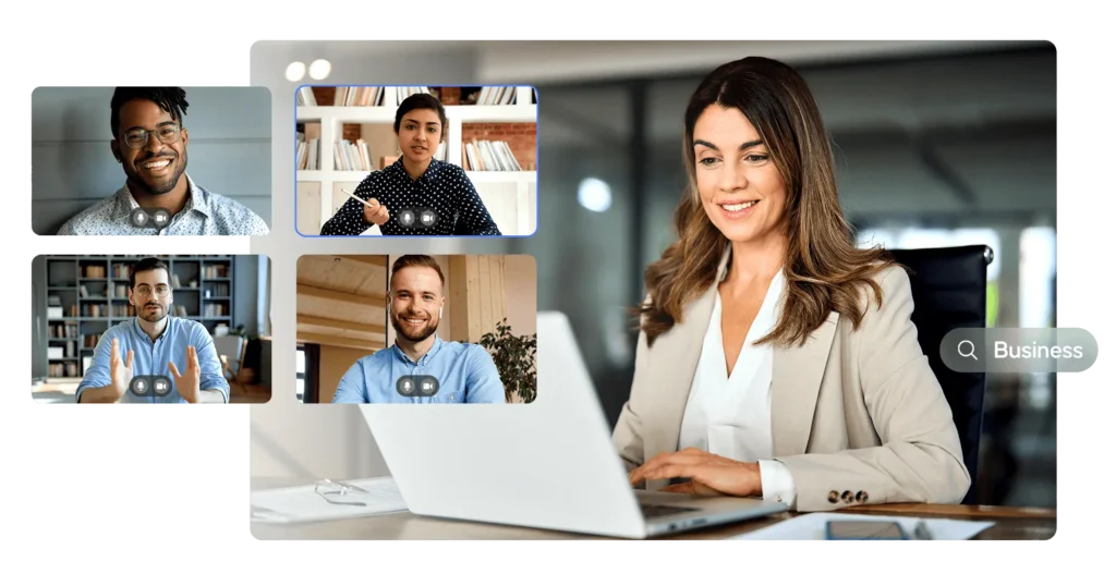 Equipe corporativa em treinamento de inglês online com metodologia Essential Idiomas